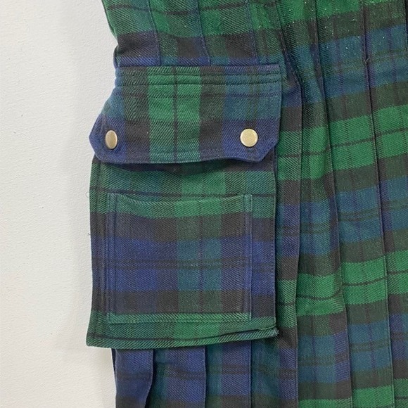 DSSkilts Plaid Kilt Utility Pockets Buckle Straps Green Blue Size 54 - Picture 9 of 13